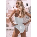 White Western Graphic Print Frilled Lace-up One-piece Swimwear