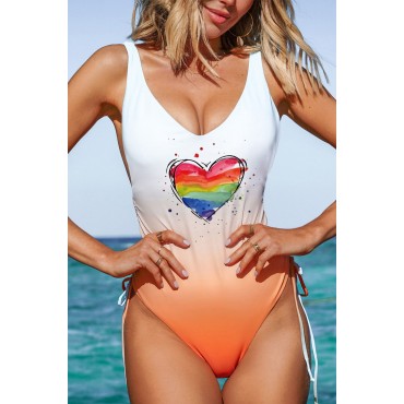 Heart Shaped Gradient Color Print Backless One-piece Swimsuit Heart Shaped Gradient Color Print Backless One-piece Swimsuit